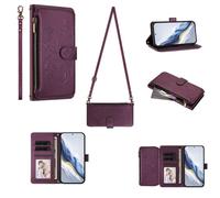 GoodcAcy Funda para Realme C67 4G/Realme 12 Lite, Flor de Mariposa, Bolsillo con Cremallera, múltiples Ranuras para Tarjetas, Correa Cruzada Funda Protectora teléfono Funda,Violet