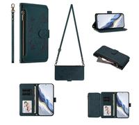 GoodcAcy Funda para Realme C67 4G/Realme 12 Lite, Flor de Mariposa, Bolsillo con Cremallera, múltiples Ranuras para Tarjetas, Correa Cruzada Funda Protectora teléfono Funda,Verde Oscuro