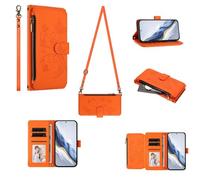 GoodcAcy Funda para Realme C67 4G/Realme 12 Lite, Flor de Mariposa, Bolsillo con Cremallera, múltiples Ranuras para Tarjetas, Correa Cruzada Funda Protectora teléfono Funda,Naranja