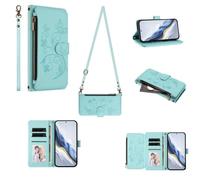 GoodcAcy Funda para Realme C67 4G/Realme 12 Lite, Flor de Mariposa, Bolsillo con Cremallera, múltiples Ranuras para Tarjetas, Correa Cruzada Funda Protectora teléfono Funda,Verde Menta