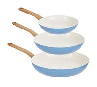 GoodCook Healthy Ceramic - Juego de 3 sartenes de cerámica con infusión de titanio, azul claro, utensilios de cocina de inducción, sartén antiadherente, sartén para huevos, carnes, verduras, salsas,