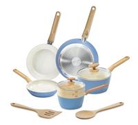 GoodCook Juego de 10 utensilios de cocina de cerámica saludable con infusión de titanio con ollas, sartenes, vaporera, cuchara y volteador, juego de ollas y sartenes antiadherentes para cocina, color