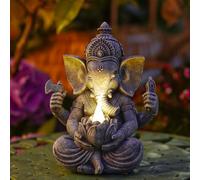 Goodeco Estatua de elefante Ganesh con luces solares, figura hindú de Buda Ganesh, estatua del señor indio Ganesh, templo del hogar, meditación y decoración de sala de yoga