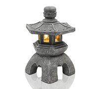 Goodeco Estatua solar de la linterna de la pagoda del jardín, interior/exterior Zen asiática decoración para paisaje balcón, jardín, patio, porche, poliresina, acabado de piedra gris