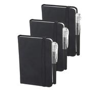 GooDengFull 3 mini cuadernos pequeños, tamaño A7, con 3 bolígrafos, 80 páginas/libro, a rayas, con registro, para hombres y mujeres, regreso a la temporada escolar (negro)