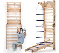 Goodevas Apollo - Juego de pared y luna suecas 6 en 1, marco de escalada interior inspirado en la NASA para niños, gimnasio temático espacial con tobogán, escalera, cuerda y anillos de luna, para