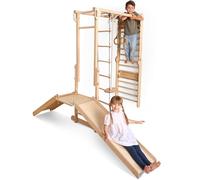 Goodevas Juego de Escalada de Madera 9 en 1 para niños, Inspirado en Montessori, con Barra de Barras, Barra de dominadas, Anillos, Columpios, Escalera, Tabla de Escalada, tobogán y Plataforma