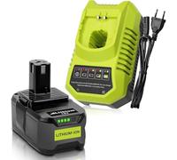 Goodexo Repuesto para ryobi batería 18V 5,5Ah + para ryobi Cargador BCL14181H 9,6V-18V 3A para Cargador batería de Iones de Litio y NI-MH para P102 P103 P105 P106 P107 P108 P100 con LED