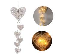 GOODGDN Atrapasueños con Campanilla de Viento, Hecho a Mano, de ratán, con Forma de corazón, para Colgar en la habitación, luz de Noche, para Decorar la Ventana del salón, 60 cm de Longitud