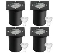 Goodia Juego de 4 focos de suelo exteriores con orientables, GU10, 3 W, 230 V, IP67