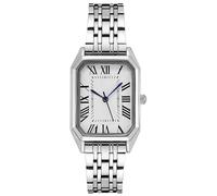 GOODLIYA Reloj de pulsera vintage para mujer, caja rectangular, esfera romana blanca, correa de acero inoxidable de dos tonos, reloj de pulsera de moda, plateado, Moda