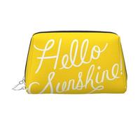 Goodlooking - Bolsa de maquillaje de piel dorada con estampado Hello Sunshine, organizador portátil de artículos de aseo personal, bolsa con cremallera para uso diario, Silver, Talla única