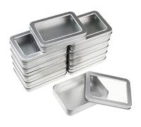 Goodma 12 unidades rectangulares de metal vacío, latas de almacenamiento para el hogar, mini caja con tapa transparente para ventana, 11,4 x 8,5 x 2,2 cm (plata)