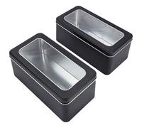 Goodma Juego de 2 recipientes rectangulares de metal con tapas de ventana, mini tarros de almacenamiento para el hogar, cocina, oficina y suministros escolares, 8.8 x 4.5 x 3.5 pulgadas (negro)