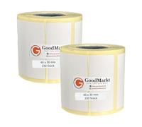GoodMarkt Etiquetas térmicas directas autoadhesivas | 40x30 mm 2 rollo, blanco, 460 etiquetas | Compatible con hermano, cebra, Phomemo | Etiquetas caseras, etiquetas de códigos de barras, etiquetas