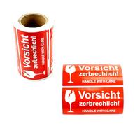 GoodMarkt Pegatinas frágiles de precaución, color rojo brillante, 102 x 48 mm, autoadhesivas, 250 etiquetas - Handle with care - Vorsicht Glas Aufkleber - frágile attention EnsandaufAufkleber