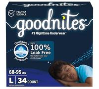 Goodnites Ropa interior nocturna para mojar la cama, talla L para niños (68-95 libras), 34 unidades