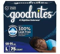 Goodnites Ropa interior nocturna para mojar la cama, talla L para niños (68-95 libras), 75 unidades