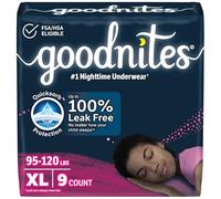 Goodnites Ropa interior para dormir nocturna, para niñas XL (100-150 libras), blanco, 9 unidades