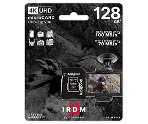 Goodram - Tarjeta IRDM MicroSD UHS-I U3 con Adaptador - 128 GB, hasta 100 MB/s, V30, Apta para 4K - A Prueba de Golpes y Resistente al Agua - Fiabilidad Extrema, Velocidad de vídeo Clase V30