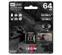 Goodram - Tarjeta IRDM MicroSD UHS-I U3 con Adaptador - 64 GB, hasta 100 MB/s, V30, Apta para 4K - A Prueba de Golpes y Resistente al Agua - Fiabilidad Extrema, Velocidad de vídeo Clase V30