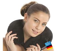 GOODS+GADGETS Almohada Cervical de Viaje con microperlas - Almohada Cervical con Funda de vellón (Negro)