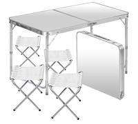 GOODS+GADGETS Mesa plegable multifunción multiusos para camping, mesa de mercado, mesa de empapelado ajustable en altura, mesa auxiliar para camping (juego de camping con 4 sillas, color blanco)