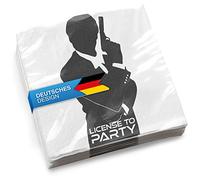 GOODS+GADGETS® Servilletas Fiesta Espía 20 ud. - Agente Secreto | Diseño "License to Party" en blanco y negro - 33x33 cm - cena misterio, cumpleaños espía