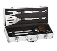 GOODS+GADGETS® Set Utensilios Barbacoa 5 Piezas con Maletín | Pinzas, espátula, tenedor y cepillo de acero inoxidable - estuche aluminio 37 x 14 x 8 cm