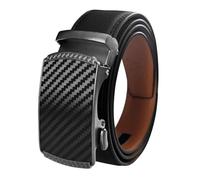 GOODSALEOK BLISSION Cinturon Sin Agujeros Hombre CinturóN De Cuero Con Trinquete AutomáTico Para Traje De Negocios Motivo De Fibra De Carbono（Silver）-115cm