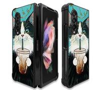 Goodsprout Funda compatible con Samsung Galaxy Z Fold 3 5G, diseño de gato para beber café, a prueba de golpes, antiarañazos, carcasa trasera de policarbonato duro para Samsung Galaxy Z Fold 3 5G