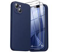 GOODVISH 3 en 1 Funda de Silicona Líquida para iPhone 14 6,1", con 2 Piezas Templado Protectora, 360 Protección de Cuerpo Completo la Pantalla y la Cámara [Anti-Choques] Carcase(Azul Marino)