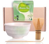 Goodwei BIO Matcha Juego de Té Japonés Orgánico Vert Con Batidor de Bambú, Taza y Tazón Artístico | Caja de Regalo (Shiro, Sin Soporte Batidor)