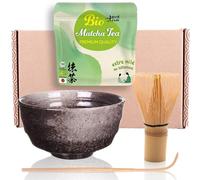 Goodwei BIO Matcha Juego de té japonés orgánico Vert Matcha con batidor de bambú, taza Matcha | Tazón artístico de Matcha | Caja de regalo (Goma, sin Soporte Batidor)