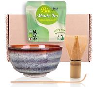 Goodwei BIO Matcha Juego de té japonés orgánico Vert Matcha con batidor de bambú, taza Matcha | Tazón artístico de Matcha | Caja de regalo (Uji, sin Soporte Batidor)