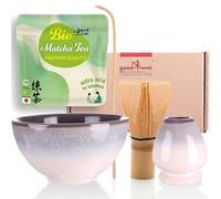 Goodwei Juego de Matcha - 30g Té Matcha Biológico Japonés, Cuenco Ceremonial, Batidor y Soporte (Kiri)