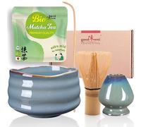 Goodwei Juego de Matcha - 30g Té Matcha Biológico Japonés, Cuenco Ceremonial, Batidor y Soporte (Menouseki)