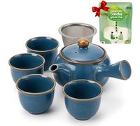 Goodwei Juego de té japonés Kyusu - Tetera lateral (320 ml) con colador de acero inoxidable y 4 tazas de té (110 ml) - Auténtico set de regalo para té verde con sencha orgánica de Japón (Umi)