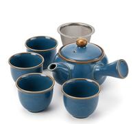 Goodwei Juego de té japonés Kyusu - Tetera lateral (320 ml) con colador de acero inoxidable y 4 tazas de té (110 ml) - Auténtico set de regalo con sencha orgánica de Japón (Umi)