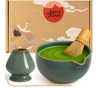 Goodwei Matcha Kit con cuchara y batidor te matcha, tazon matcha con soporte para batidor de cerámica en el mismo diseño | Cuenco de matcha Chawan artísticamente con vertedor, 450ml (Menouseki)