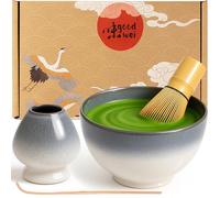 Goodwei Matcha Kit con Cuenco Matcha Ceramica, Batidor y Cuchara Te Matcha | Tazón de Té Chawan artísticamente, Soporte para Batidor en el mismo diseño | Juego Ceremonia del Té (Kiri, 80)