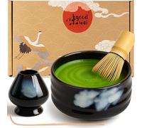 Goodwei Matcha Kit con Cuenco Matcha Ceramica, Batidor y Cuchara Te Matcha | Tazón de Té Chawan artísticamente, Soporte para Batidor en el mismo diseño | Juego Ceremonia del Té (Burashi, 120)