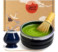 Goodwei Matcha Kit con Cuenco Matcha Ceramica, Batidor y Cuchara Te Matcha | Tazón de Té Chawan artísticamente, Soporte para Batidor en el mismo diseño | Juego Ceremonia del Té (Kori, 120)