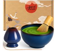 Goodwei Matcha Kit con Cuenco Matcha Ceramica, Batidor y Cuchara Te Matcha | Tazón de Té Chawan artísticamente, Soporte para Batidor en el mismo diseño | Juego Ceremonia del Té (Safaia, 80)