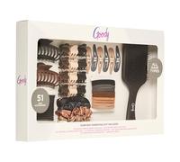 Goody Kit de accesorios para el cabello, esenciales para el día a día para mujeres, lazos para el cabello sin daños, clips de garra deslizantes, clips a presión, coleteros, cepillo para el cabello