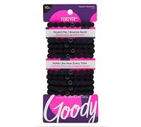 Goody Ouchless Forever - Bandas elásticas para el cabello, 10 unidades, color negro, bandas sin daños, lazos elásticos 3 veces más fuertes, forma retenible, núcleo interior de 16 hebras, accesorios de