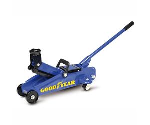 Goodyear 77468 Gato Hidráulico Trolley 2 Toneladas, con Carro y Ruedas Giratorias 360°, Estructura y Brazo de Acero, Palanca Desmontable con Empuñadura de Goma