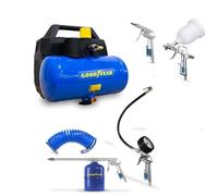 Goodyear - Compresor 6L+ Kit 5 Accesorios, sin Aceite. 210 litros/minuto Capacidad de Aspiración. 3600 RPM. 8 bares. Válvula de Seguridad CE. Uso Doméstico DIY