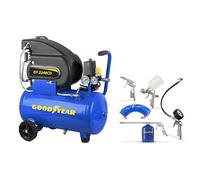 Goodyear - Compresor de Aire 24L 2HP 8 Bar 188 L/min con Kit 5 Accesorios (Inflado, Soplado, Pintura, Petroleado, Manguera 5 m) - Eléctrico Portátil para Bricolaje y Taller