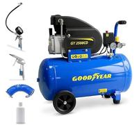 Goodyear - Compresor de Aire 50 Litros con Kit 3 Accesorio, Capacidad de Aspiración 188 litros/minuto, 2.800 rpm, Presión Nominal 8 bares/115 PSI, Protección Sobrecarga, Regulador de Alta Resistencia